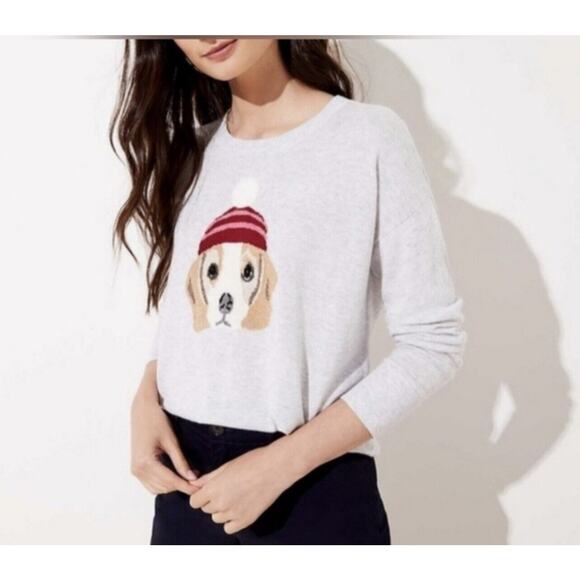 Loft Dog in Hat Wool Blend Grey Long Sleeve Pullover Sweater S Beagle Christmas - Picture 3 of 8